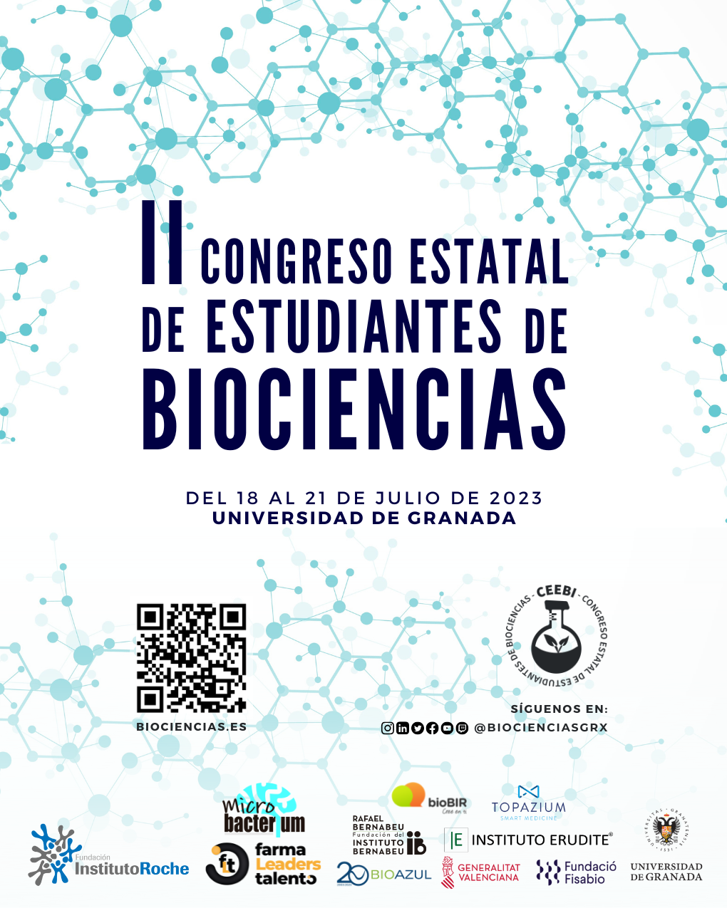 II Congreso Estatal de Estudiantes de Biociencias. 18  al 21 cd julio cd 2023. Universidad de Granada.